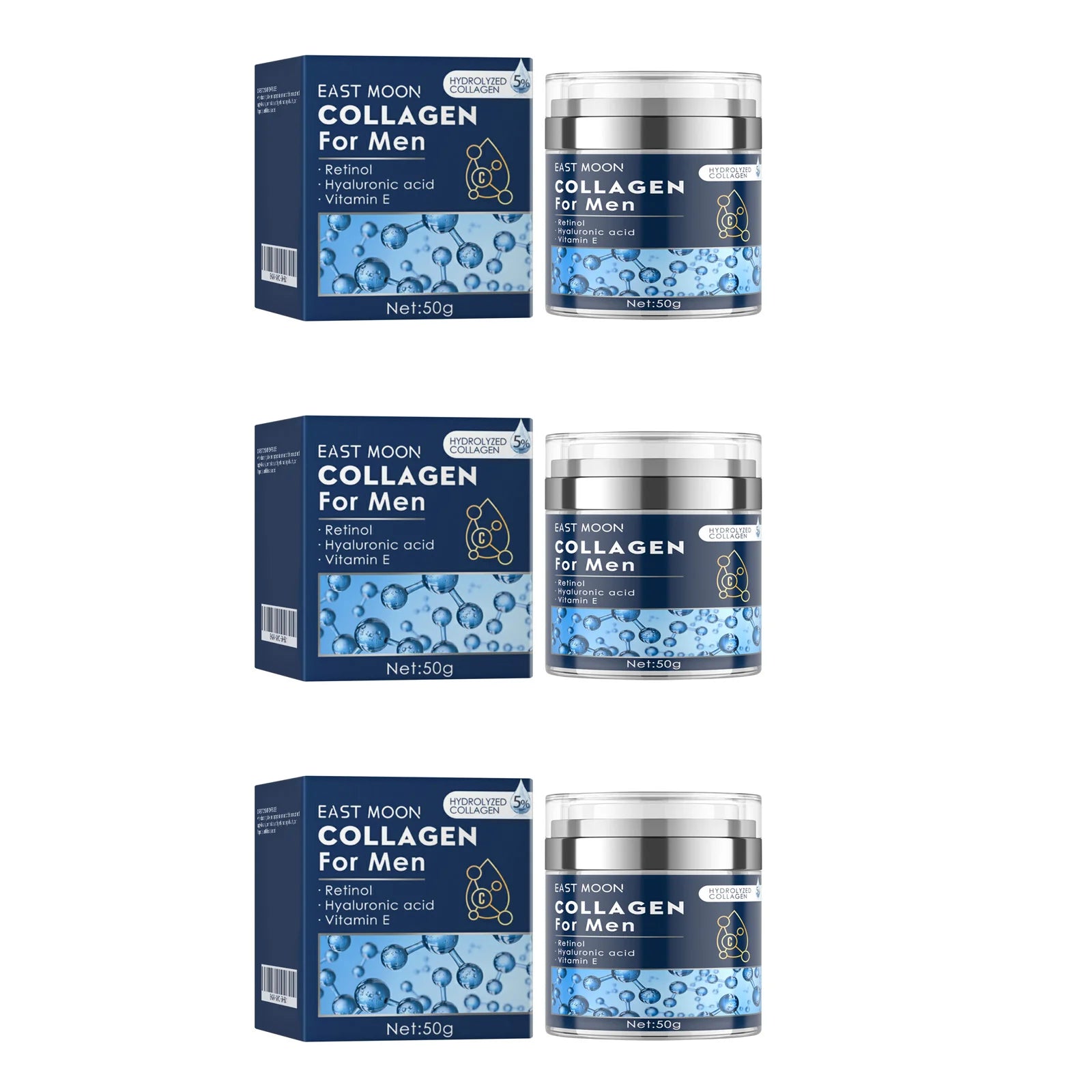 Men's Retinol Collagen Face Cream Hydrating Lifting Firming Fade Fine Lines Brighten Skin Tightening Anti-Wrinkle Men Skin Care Oasis Select 3 x 50g Boxed