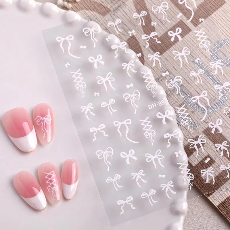 SUSU 1PC Bow Nail Art Stickers 3D Cute Red Pink Black Bowknot Nail Charms Foils Gold Laser Effect Bow Manicure Decor Oasis Select