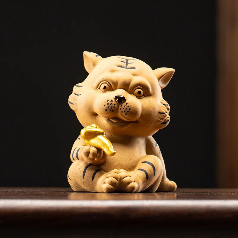 Tiger Tea Pet Creative Money Box Mascot Purple Clay Large and Small Cute Tiger Tea Pet Ornament Tea Table Decoration Oasis Select Tiger Tea Pet - Ruyi