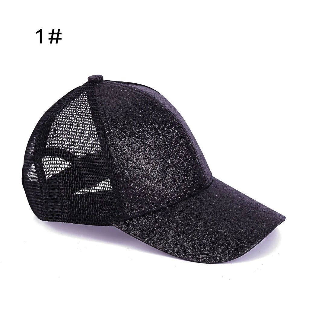 Classic quick drying large brim children's baseball cap with shiny ponytail and sequined hat, fashionable sun protection, casual Oasis Select 1