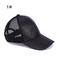 Classic quick drying large brim children's baseball cap with shiny ponytail and sequined hat, fashionable sun protection, casual Oasis Select 1