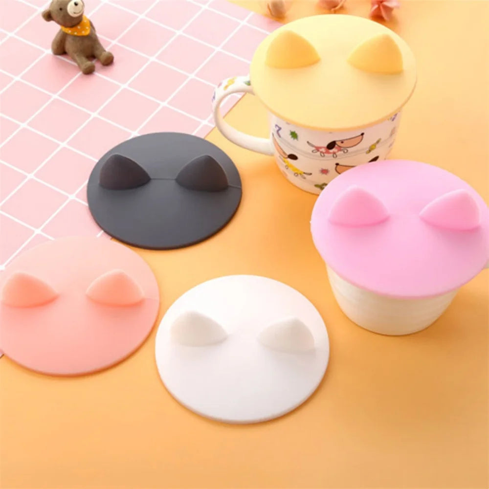 1pc Cute cat ear silicon cup lid cover dust heating leak sealed coffee cover round cover water cup accessories Oasis Select