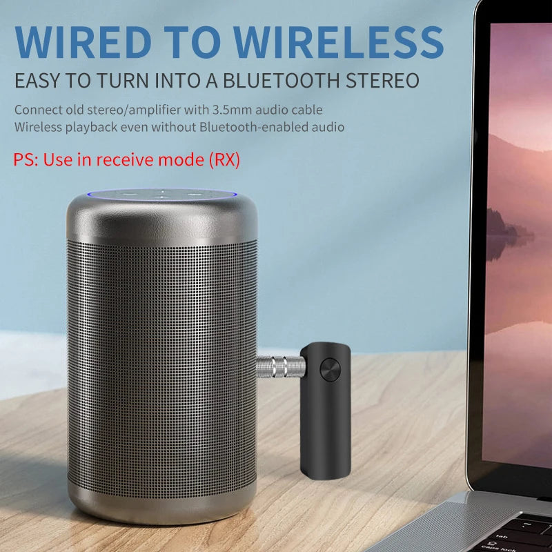 2-In-1 Wireless Audio Adapter Bluetooth 5.4 Receiver Transmitter 3.5mm AUX Lossless Sound MIC For Car Speaker TV PC Airplane Oasis Select