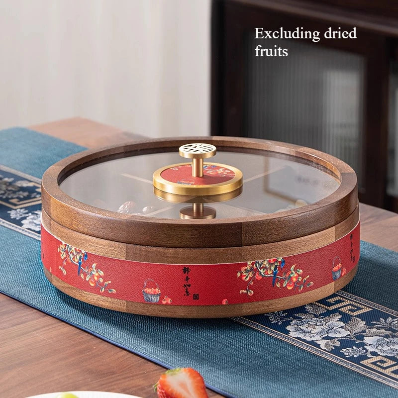 Solid Wood Grid Dried Fruit Box Chinese Style Household Living Room Light Luxury High-end Snack Melon Seed Storage Box Oasis Select C