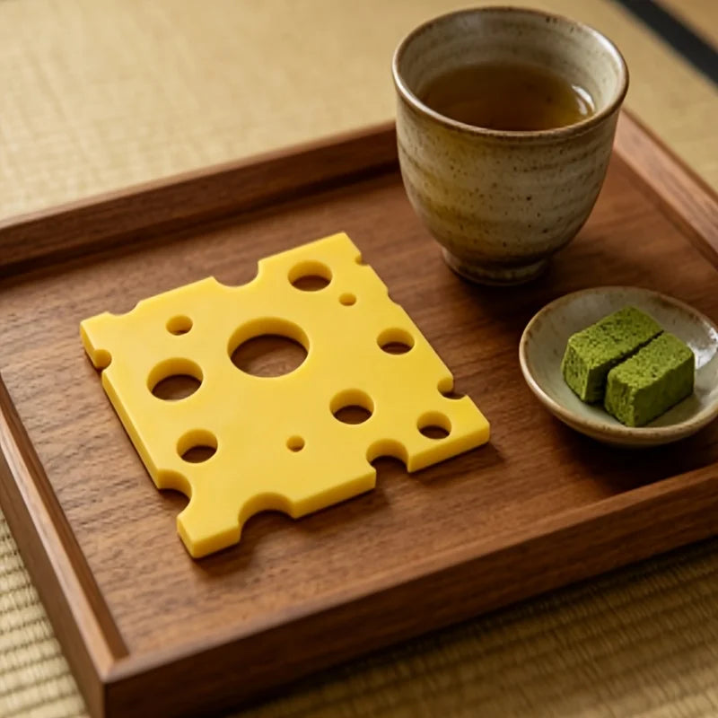 3.35 Inch 3D Cheese Coaster Cute Yellow Non-slip Heatproof Pad for Coffee Cups Home Kitchen Desktop Decoration Oasis Select