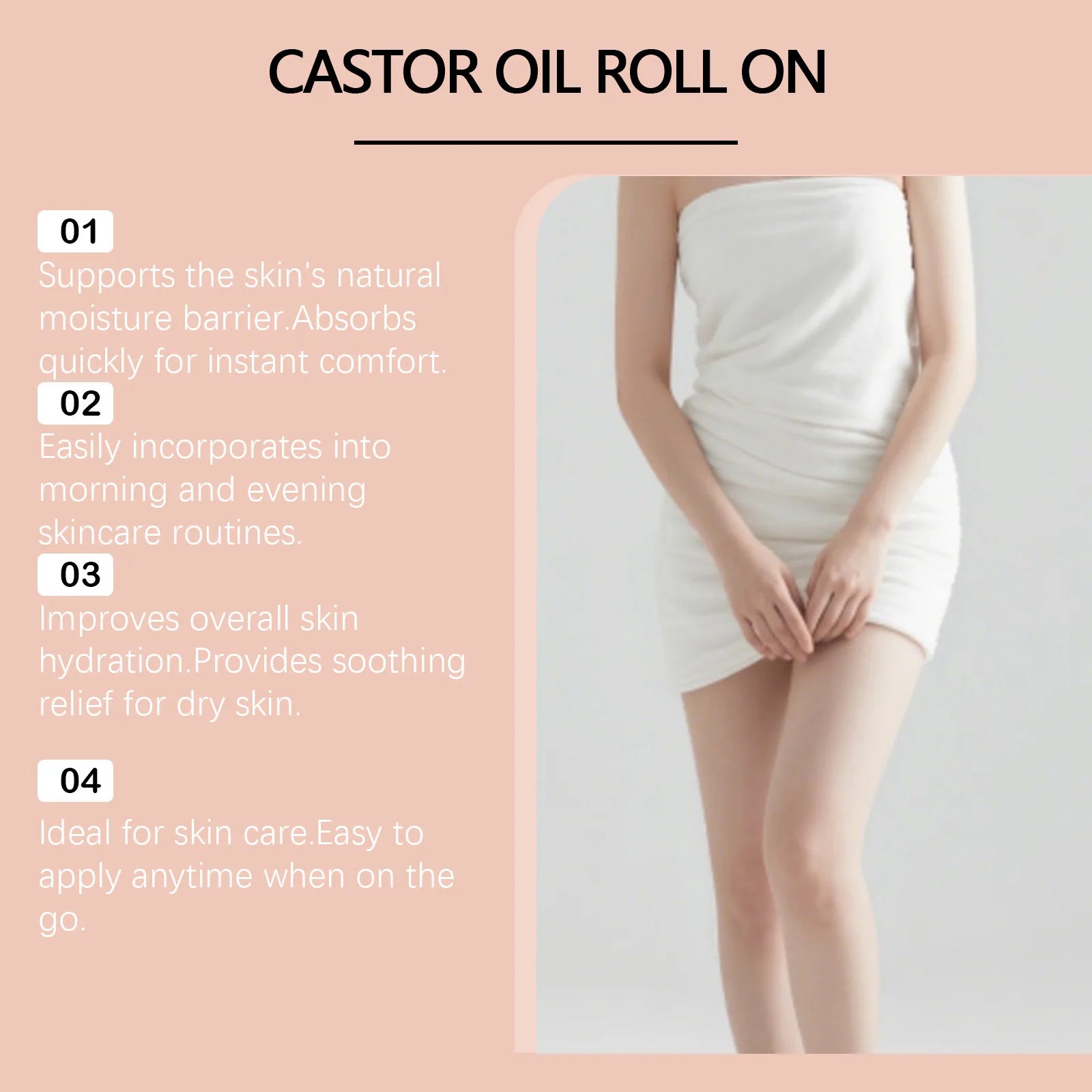 Natural Castor Oil Roll-On for Hair & Skin Care, 360° Massage Roller Deep Hydration Anti-Frizz Scalp Treatment Body Moisturizer Oasis Select