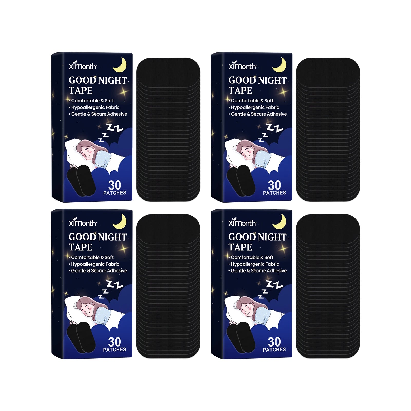 Ximonth Stop Snoring Sleep Care Patch Improve Breathing Helping Sleeping Easy Using Anti Snore Adult Mouth Correction Stickers Oasis Select 30pcs Boxed X 4PCS