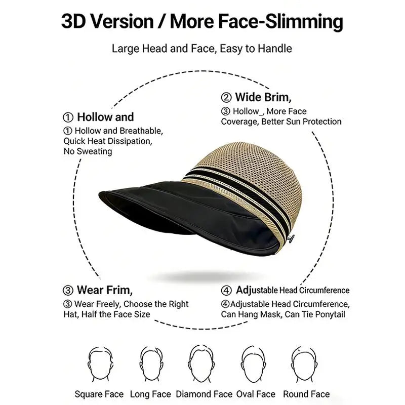 Summer Outdoor Fisherman Hat Women Breathable UV Protection Wide Brim Lightweight Sun Cap for Holiday Camping Oasis Select