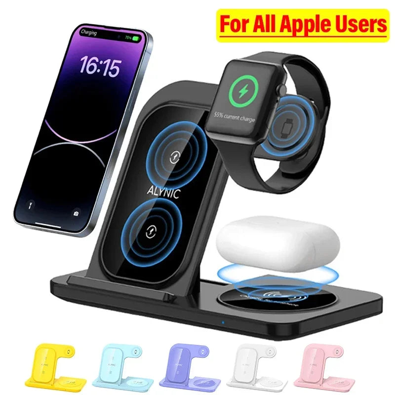 3 in 1 Wireless Charger Foldable Fast Charging Station for iPhone 17 16 15 14 Apple Watch Ultra 10 9 8 AirPods Pro Charger Stand Oasis Select