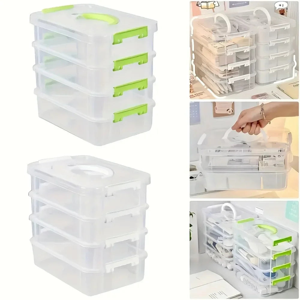 4-layer Transparent Plastic Storage Box Cover Partitioned Drawer Storage Box Building Block Storage Box Portable Storage Box Oasis Select