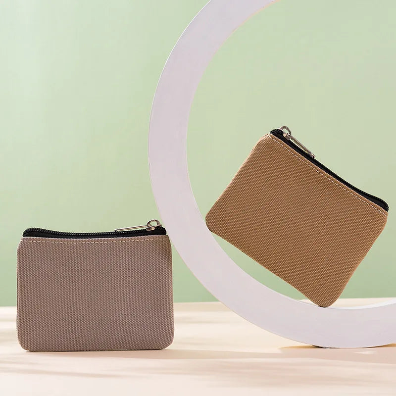 DIY Plain Canvas Cotton Bag Pure Zipper Coin Key Bag Money Pocket Women Men Hand-held Coin Purse Small Wallet Kid Oasis Select