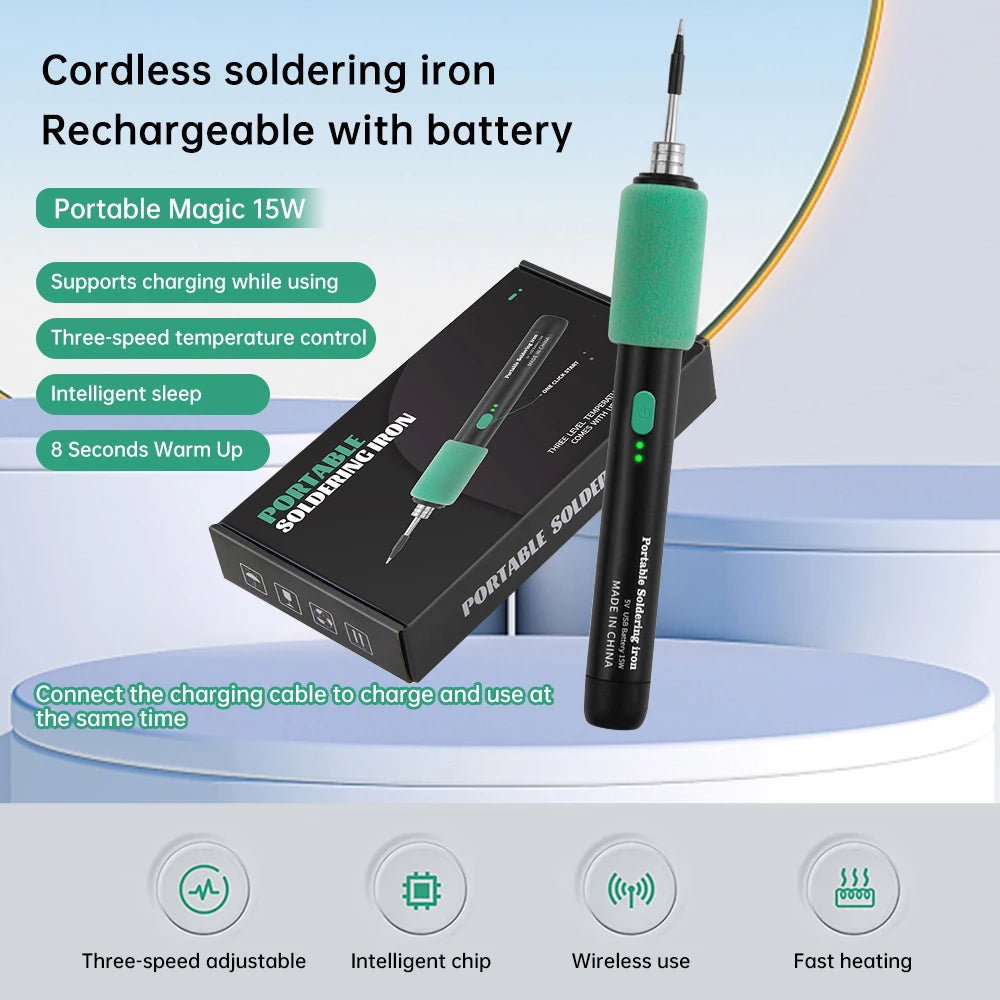 Wireless Soldering Iron Portable 5V 15W Built-in Battery with Three-Level Temperature Control Wireless Mini Soldering Tool Oasis Select