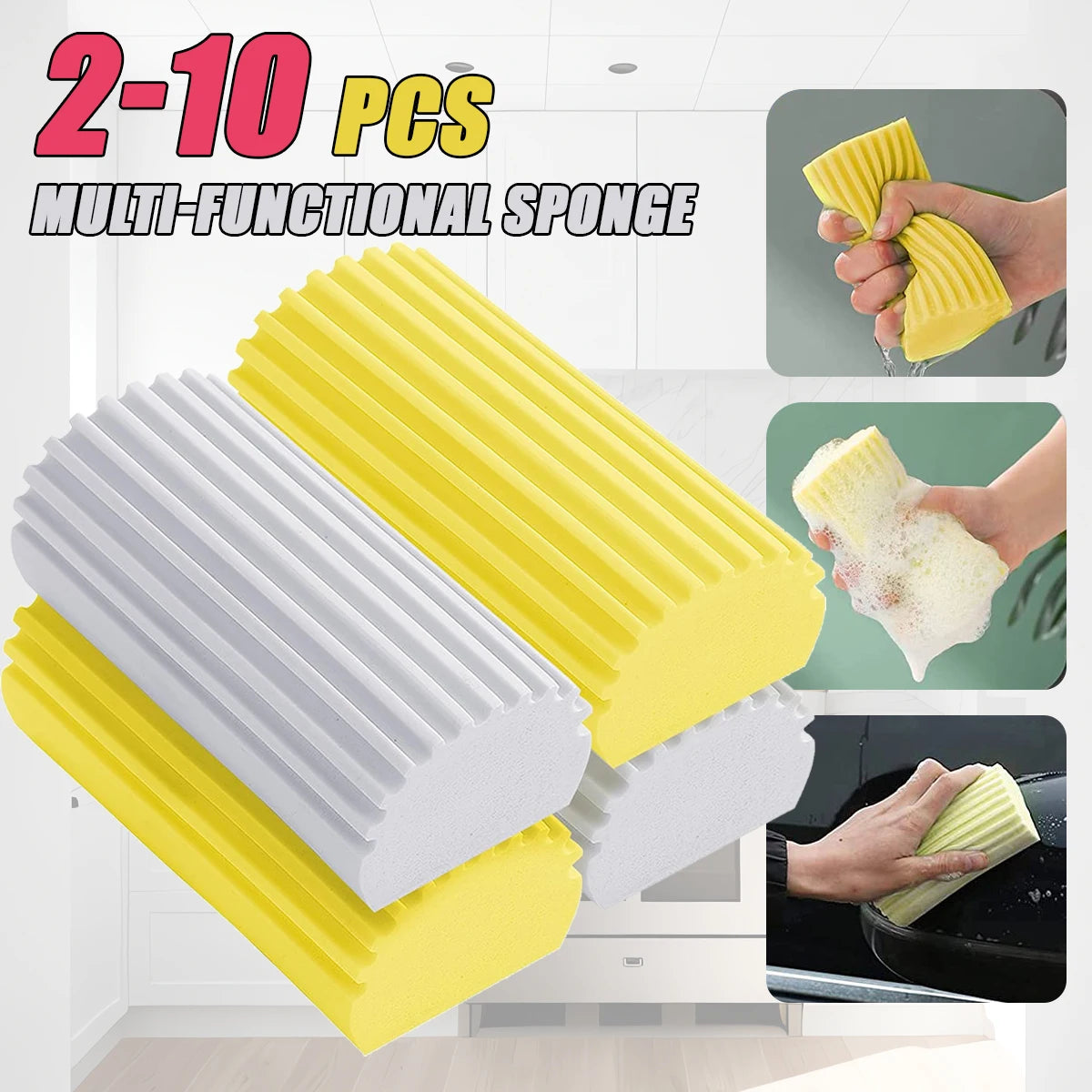 2-10PCS Strong Absorbent PVA Cleaning Sponge Multi-functional Sponge Brush Household Kitchen Cleaning Supplies Car Cleaning Tool Oasis Select