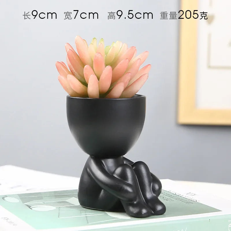 Creative Cute Imitation Humanoid Ceramic Flower Pot Succulent Planter Crafts Flowerpot Vase Home Decoration Personalized Gift Oasis Select A
