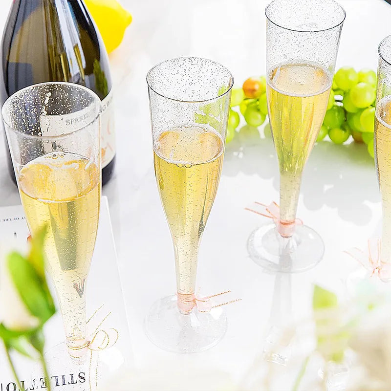 50Pcs Champagne Glasses Disposable Cocktail Cup Plastic Red Wine Cups Tall Glasses Gold Powder Martini Glasses Party Bar Oasis Select