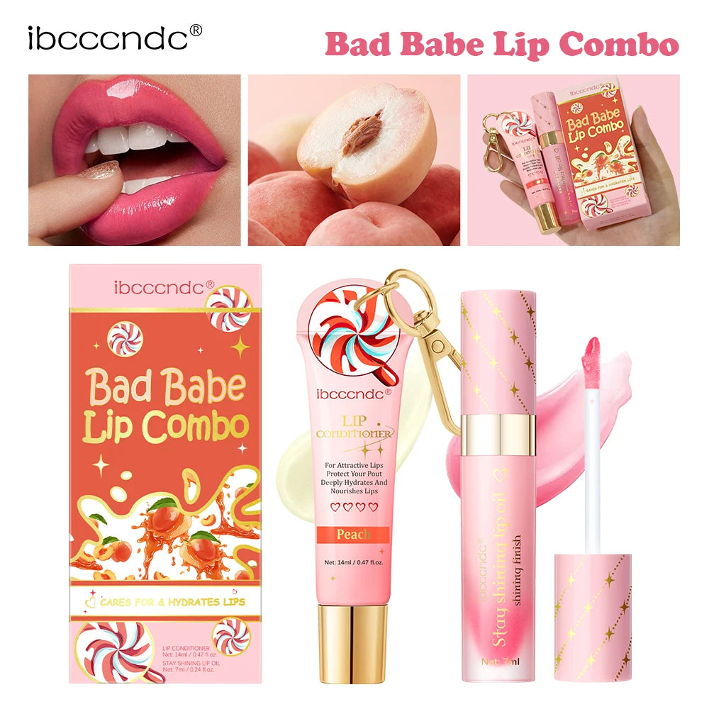 Lip Oil Lipstick Set Lightweight Peach Flavor Lipgloss Lip Deeply Moisturizing Long Lasting Hydration Lip Makeup Cosmetics Oasis Select