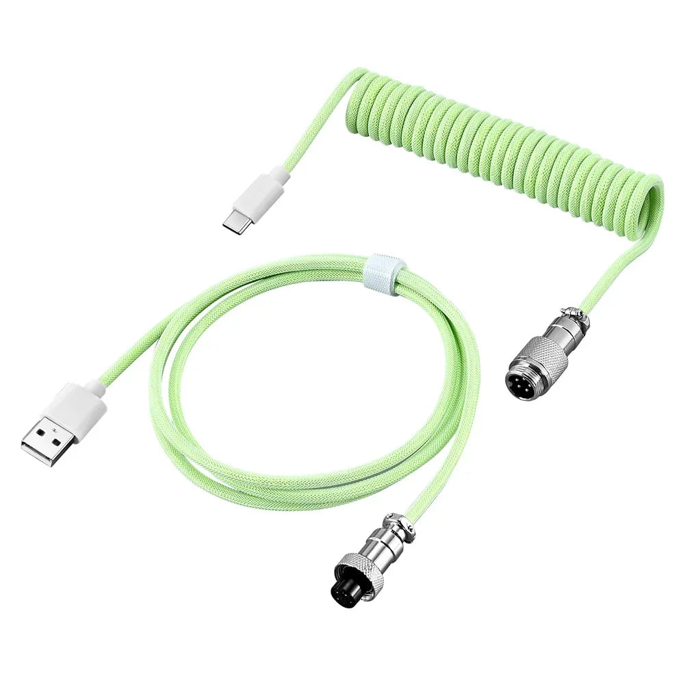 3M USB A to Type C for Mechanical Gaming Keyboard Double Sleeved Wire with GX16 Detachable Aviator Coiled Power Cable Oasis Select Green 3m