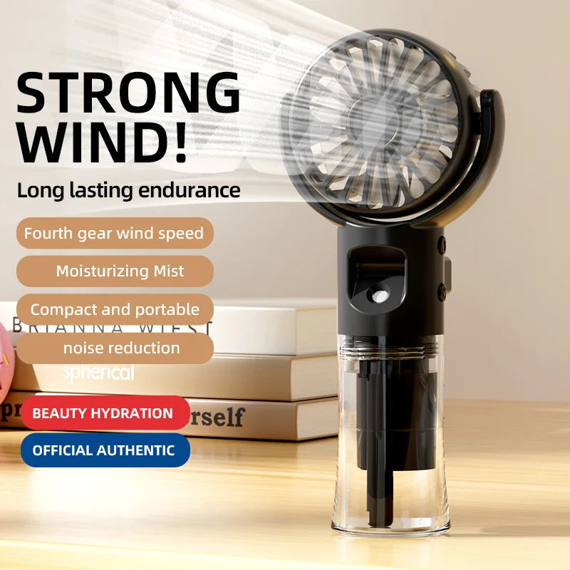 New Handheld Fan USB Rechargeable Portable Hanging Neck Misting Fan Adjustable Speed Spray Water Mist Fan Outdoor Camping Travel Oasis Select Black