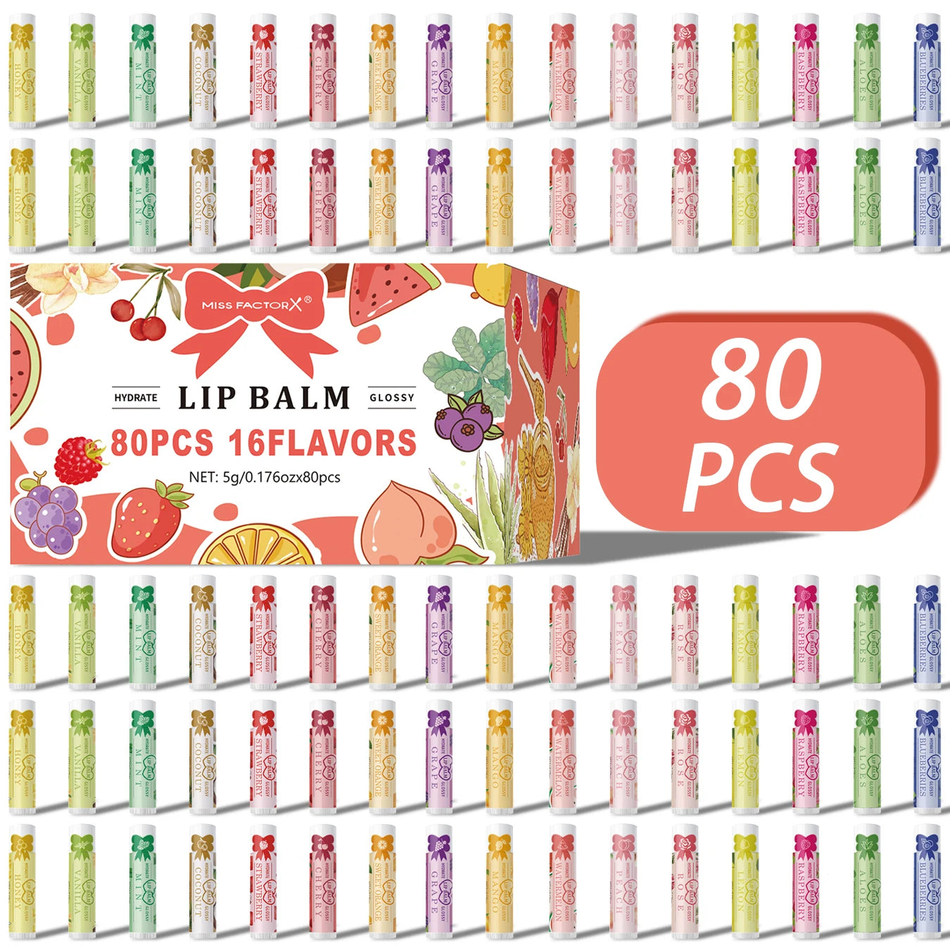80PCS advanced gift set lipstick set -16 flavors, moisturizing, nourishing, shiny, natural formula Oasis Select