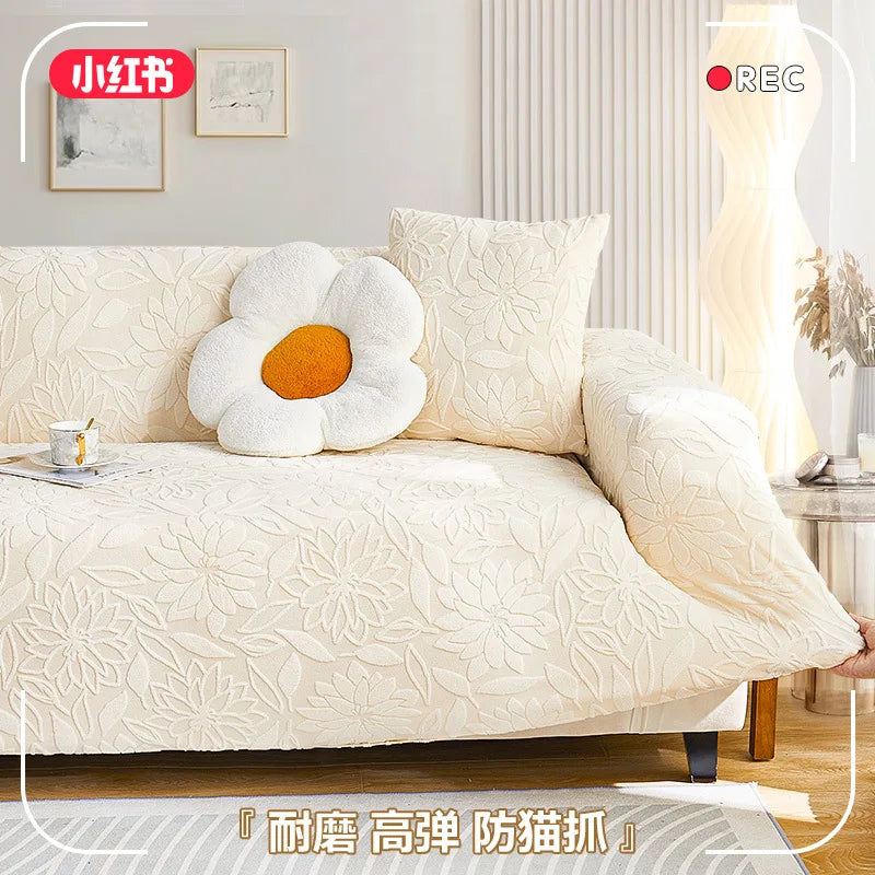 New Jacquard Velvet Elastic Sofa Cover All-season Universal Cat Scratch and Dust-proof Sofa Cover Oasis Select
