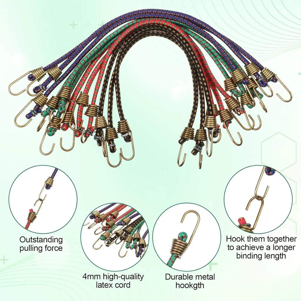3/6/12 PCS Latex Bungee Cords with Steel Hooks Stretchy Elastic Straps for Tarp Canopy Motorcycle Cargo Party Ornament Hanging Oasis Select