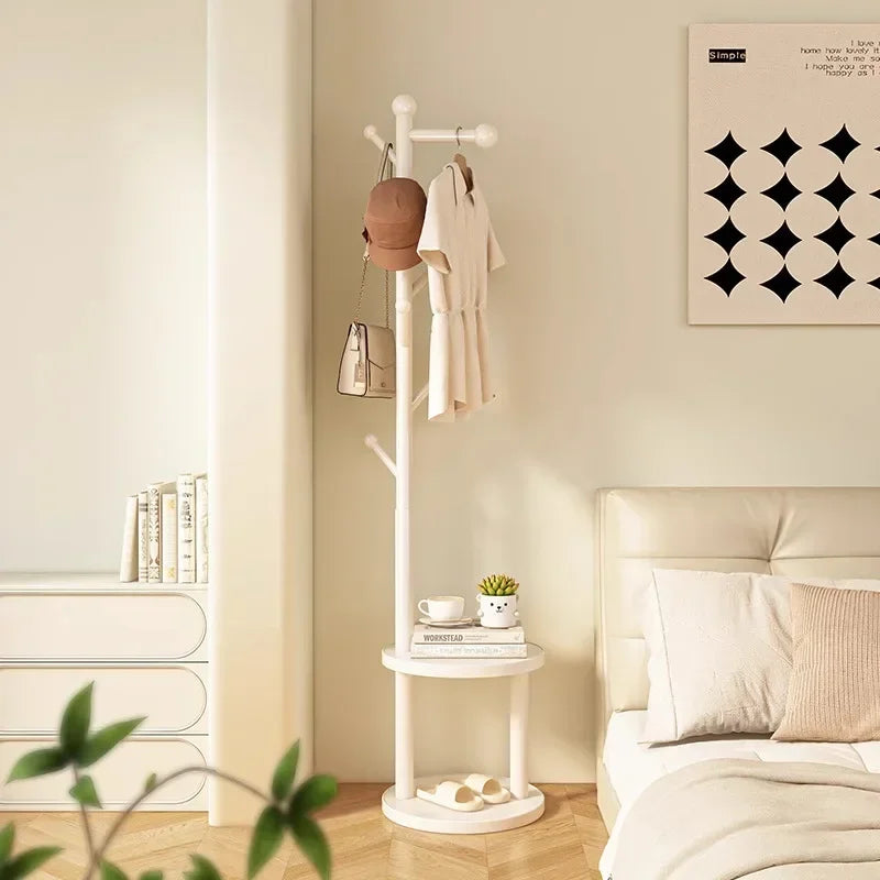 Multi-functional Bedside coat rack living room solid wood hanger double storage home floor hanger bedroom Oasis Select