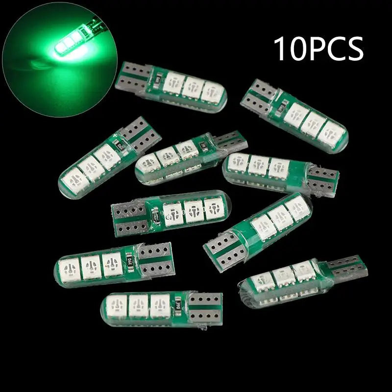 Commercial-Grade LED Bulb in High-Temperature Silicone; Fits W5W T10, 5050, 6SMD and Car Width, Trunk, License Plate Lights. Oasis Select 10PCS Green