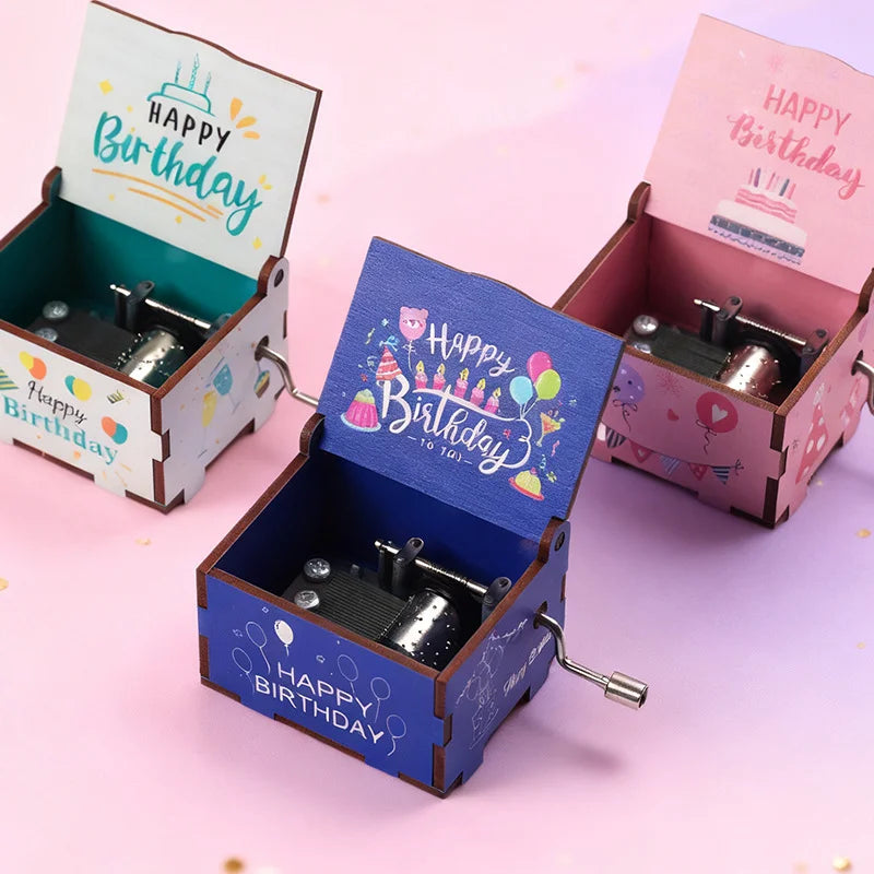 Hot selling Birthday Series Art Six sided Painted Hand cranked Music Box Birthday Gift for Friends Home Decor Oasis Select