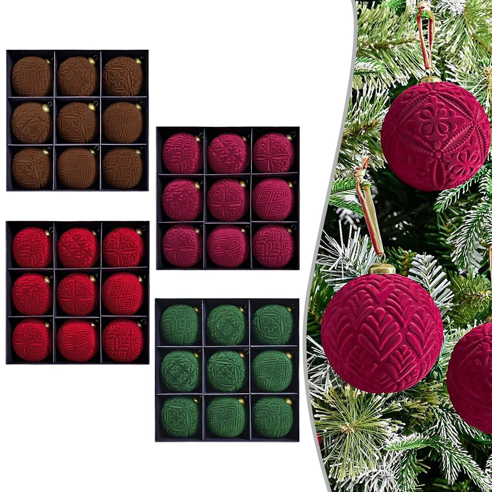 9-Pack Elegant Velvet Christmas Balls 10cm Hanging Ornaments Suitable For Festive Christmas Ornaments For Xmas Trees Home Decor Oasis Select