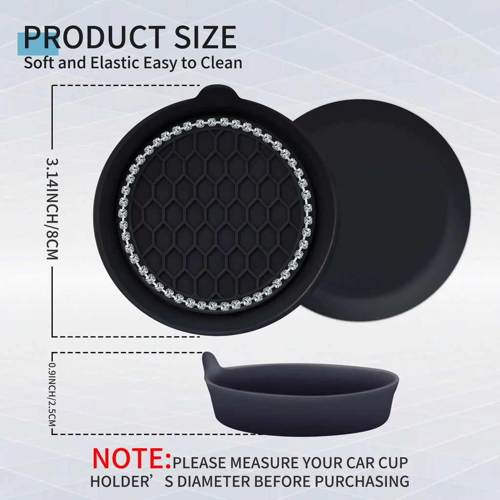 Bling Rhinestone Car Cup Holder Coasters | Non-Slip Rubber Pads