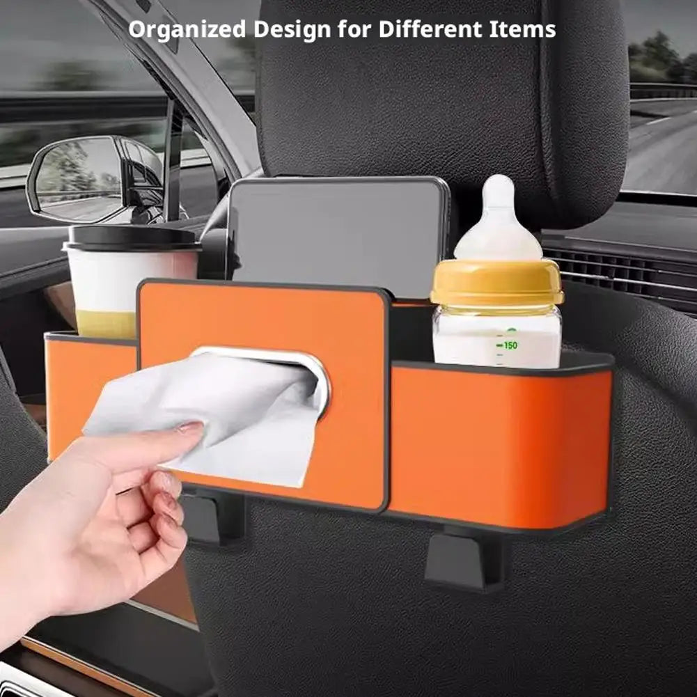Car Backseat Organizer Storage Box With Cup Holder Tissue Box & Phone Stand 4-in-1 Hanging Seat Hook Car Accessories Oasis Select