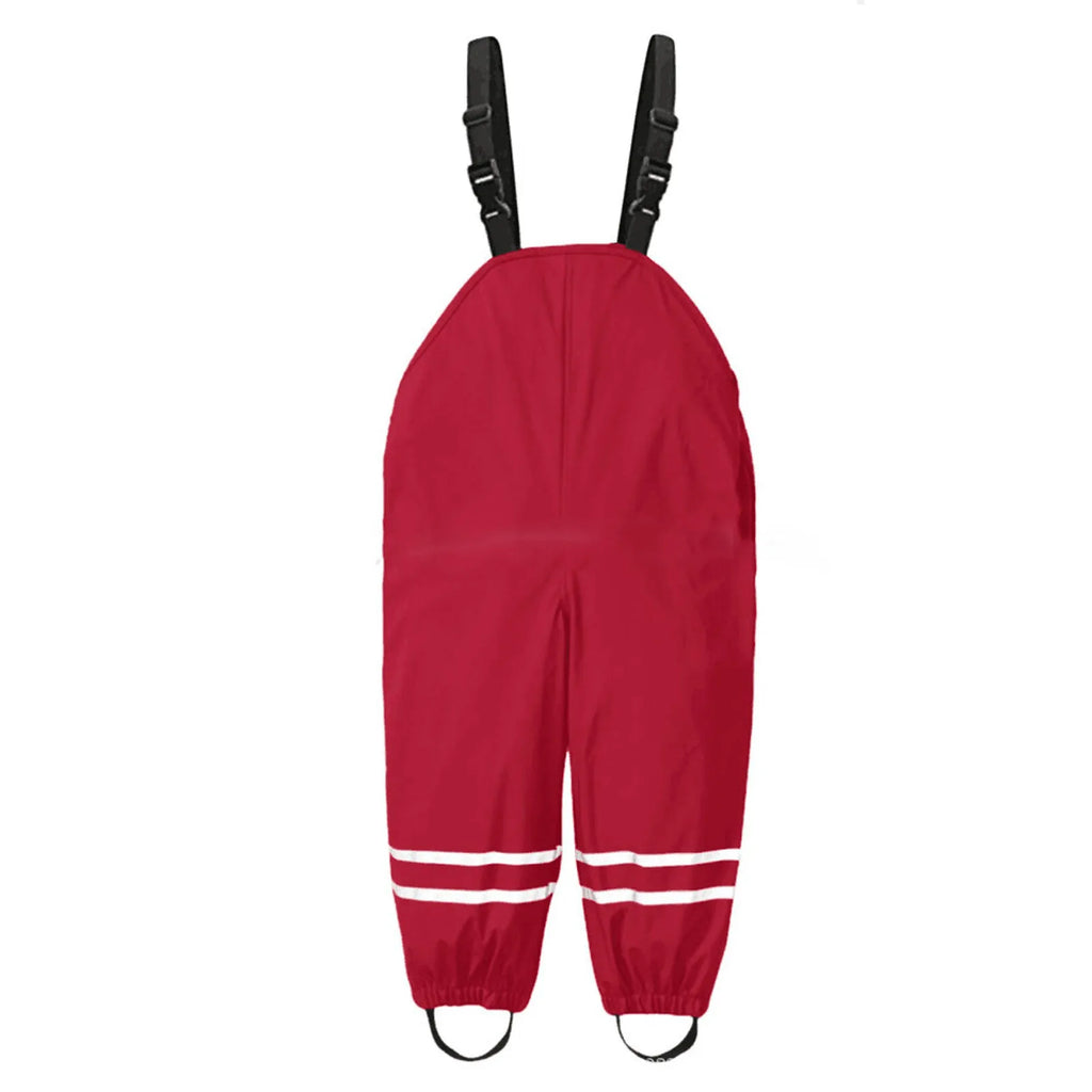 Toddler Kids Boys Girls Rain Dungarees Windproof Waterproof Mud Jumpsuit Clothes One piece rain pants waterproof and breathable Oasis Select Red L
