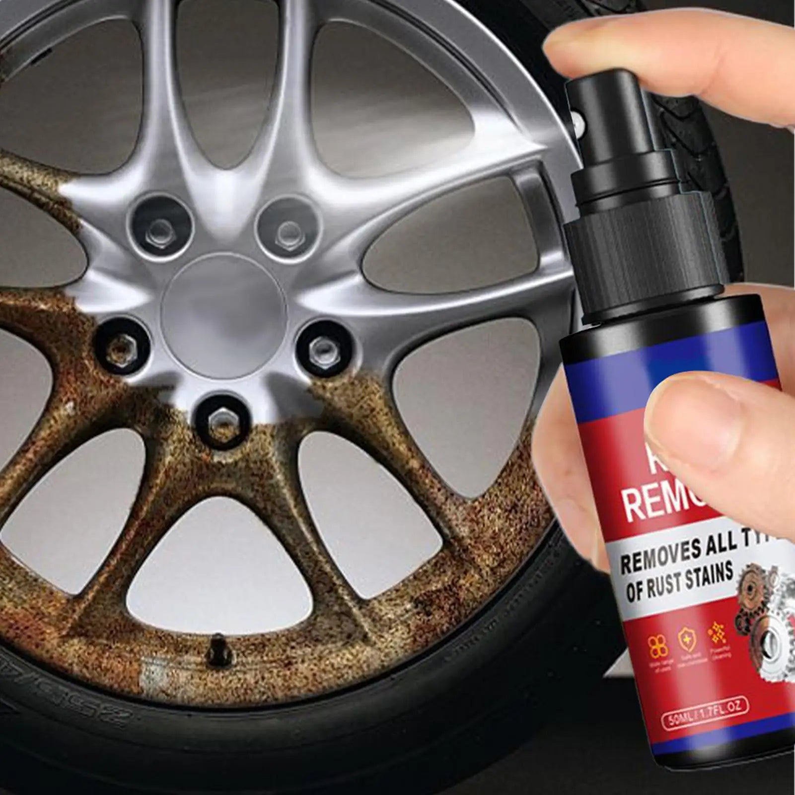 Rust Inhibitor Car wheel Rust Remover Derusting Spray Metal Car Detailing Spray Rust Dissolver Iron Stain Cleaner Polishing Care Oasis Select 50 ML