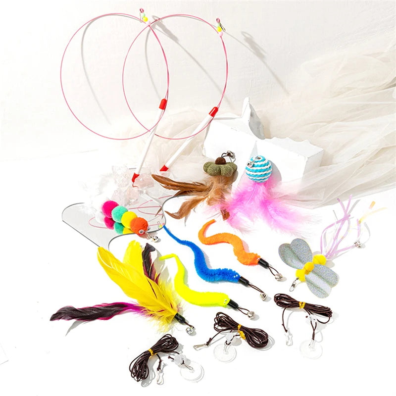 Three-section Telescopic Fishing Pole Wand Cat Teaser Wands Kitten Funny Catcher Teaser Stick Rod Interactive Stick Teaser Toys Oasis Select