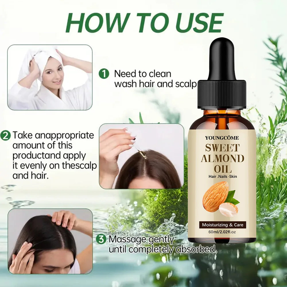 Sweet Almond Oil, Cold Pressed Pure Nourishing Moisturizing for Hair Skin Lightweight Hair Oil Pure, Multi-Purpose Body Face Oil Oasis Select