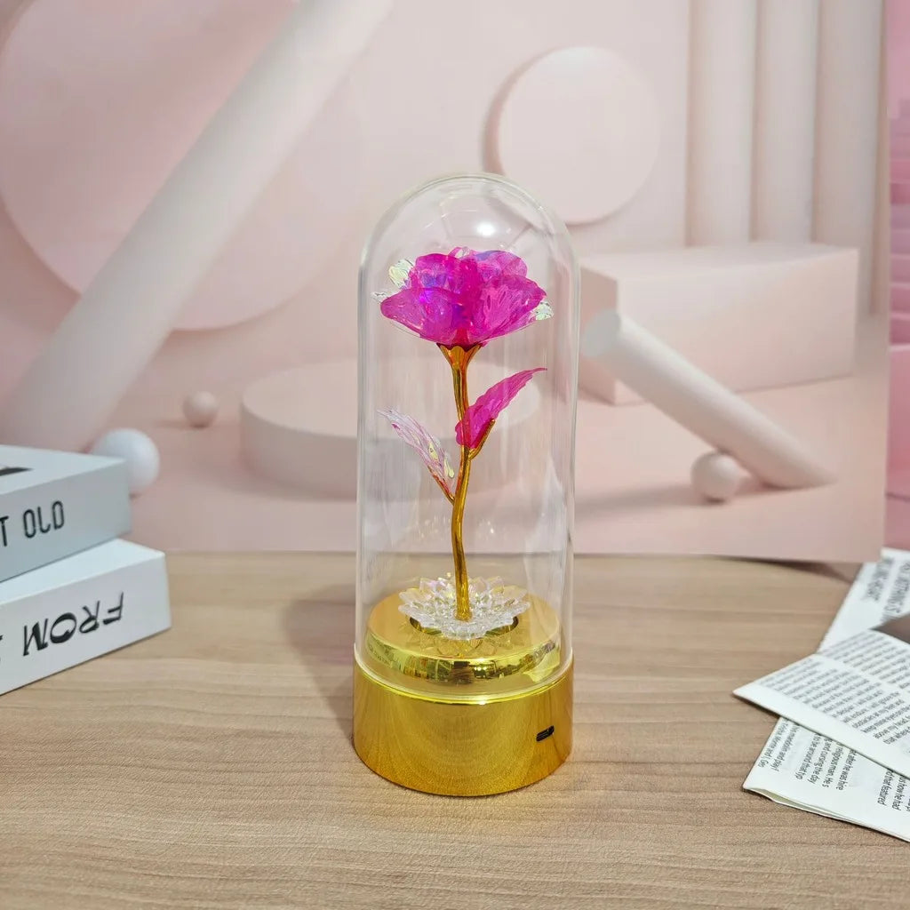 Never Beauty and the Beast Rose with Rose in Clear Dome with Led Light Powered by Battery Gift for Birthday Wedding Valentines Oasis Select Rose Red