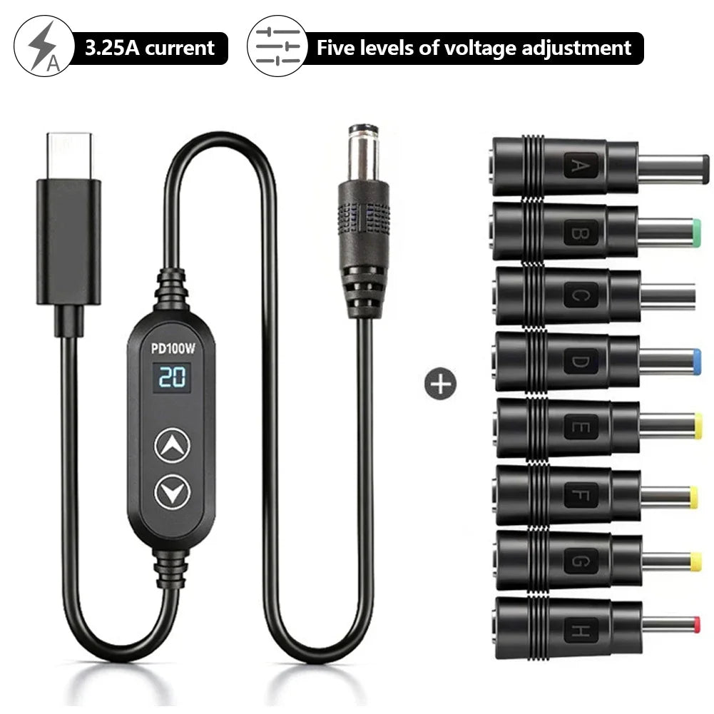 65W USB-C to DC PD Cable – 5V 9V 12V 15V 20V Universal Adapter