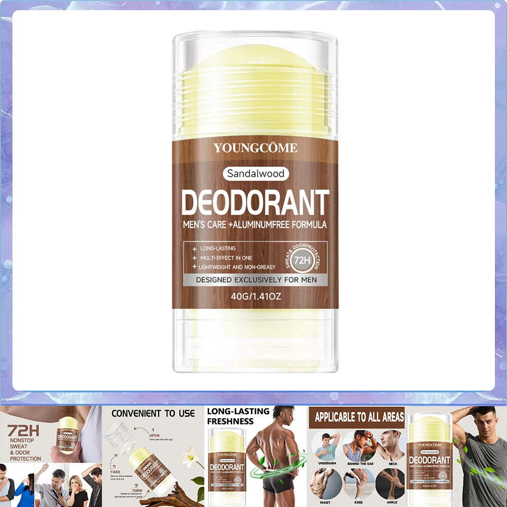 Men Sandalwood Deodorant Stick Anti Sweating Keep Drying Lasting Fragrance Remove Armpit Odor Underarm Refresh Sticks 40g 1/3set Oasis Select 40g 1pcs