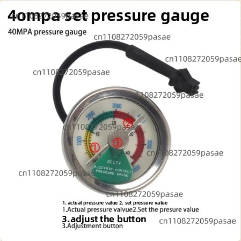 30MPA High Pressure Bike Pump with Gauge 40MPA Valve Inflator Preset Pressure Luminous Display Oasis Select