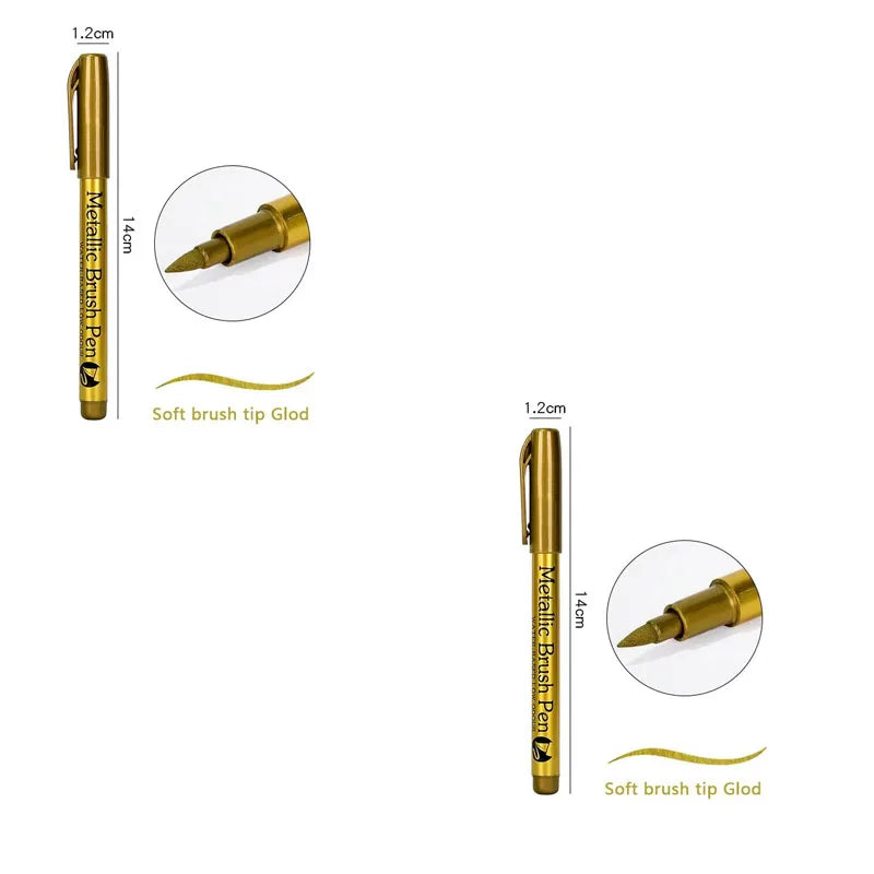 1/2/3/4Pcs Metallic Marker Pen Set Gold Silver Brush Pen Medium Point Markers For Metal Rock Painting Black Paper Card Making Oasis Select 2pcs Brush Gold