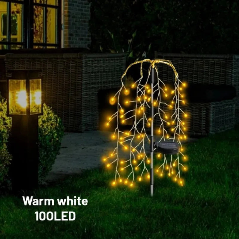 Solar-powered Ground Smoke Lamp LED Starry Sky Copper Wire Outdoor Waterproof Lawn and Courtyard Decorative Color Lamp Oasis Select Warm 100 lights
