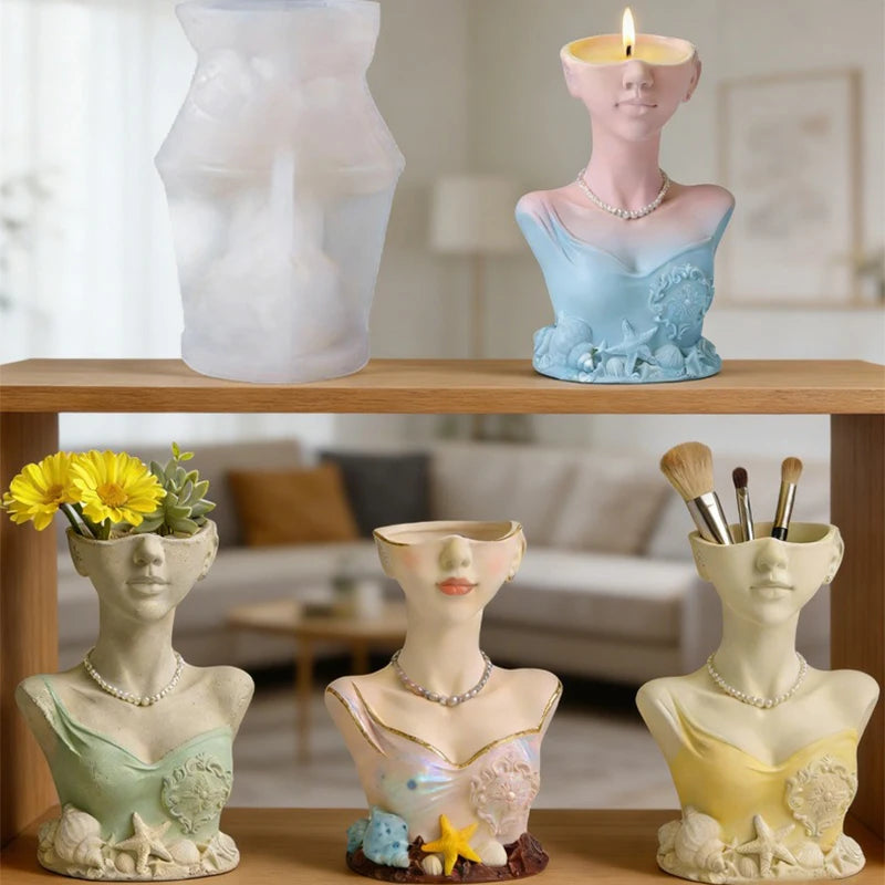 Girl Aromatherapy Gypsum Cup Mold DIY Drip Storage Cup Flowerpot Ornament Silicone Mold Oasis Select
