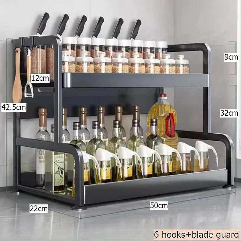 Multi-functional Household cutting board seasoning storage rack multi-layer knife holder chopstick cage kitchen countertop rack Oasis Select Double layer 50 3