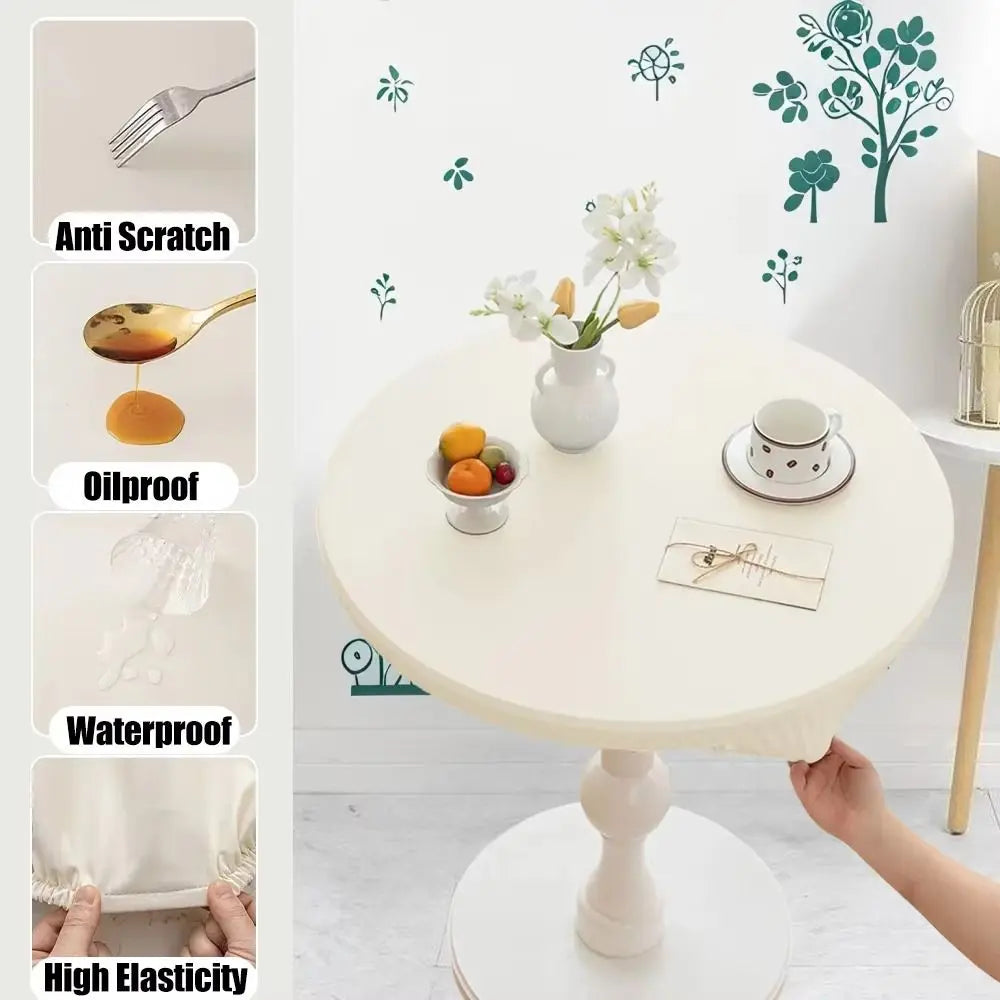 PU Leather Waterproof Stretch Round Tablecloth 60/80cm
