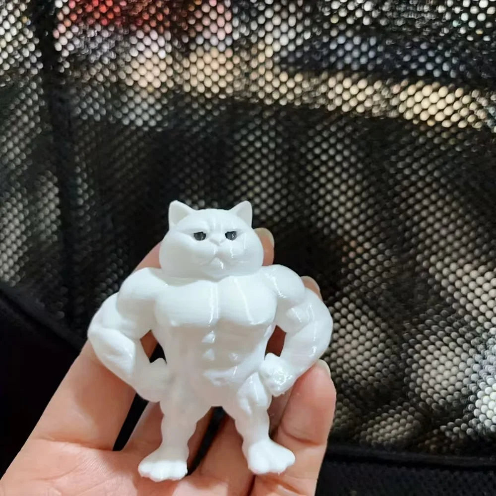 Cute Contrast Buff Cat Figurine Muscular Chubby Feline Mini Statue FunnyTabletop Ornament for Cat Fans Modern Desktop Decor Gift Oasis Select