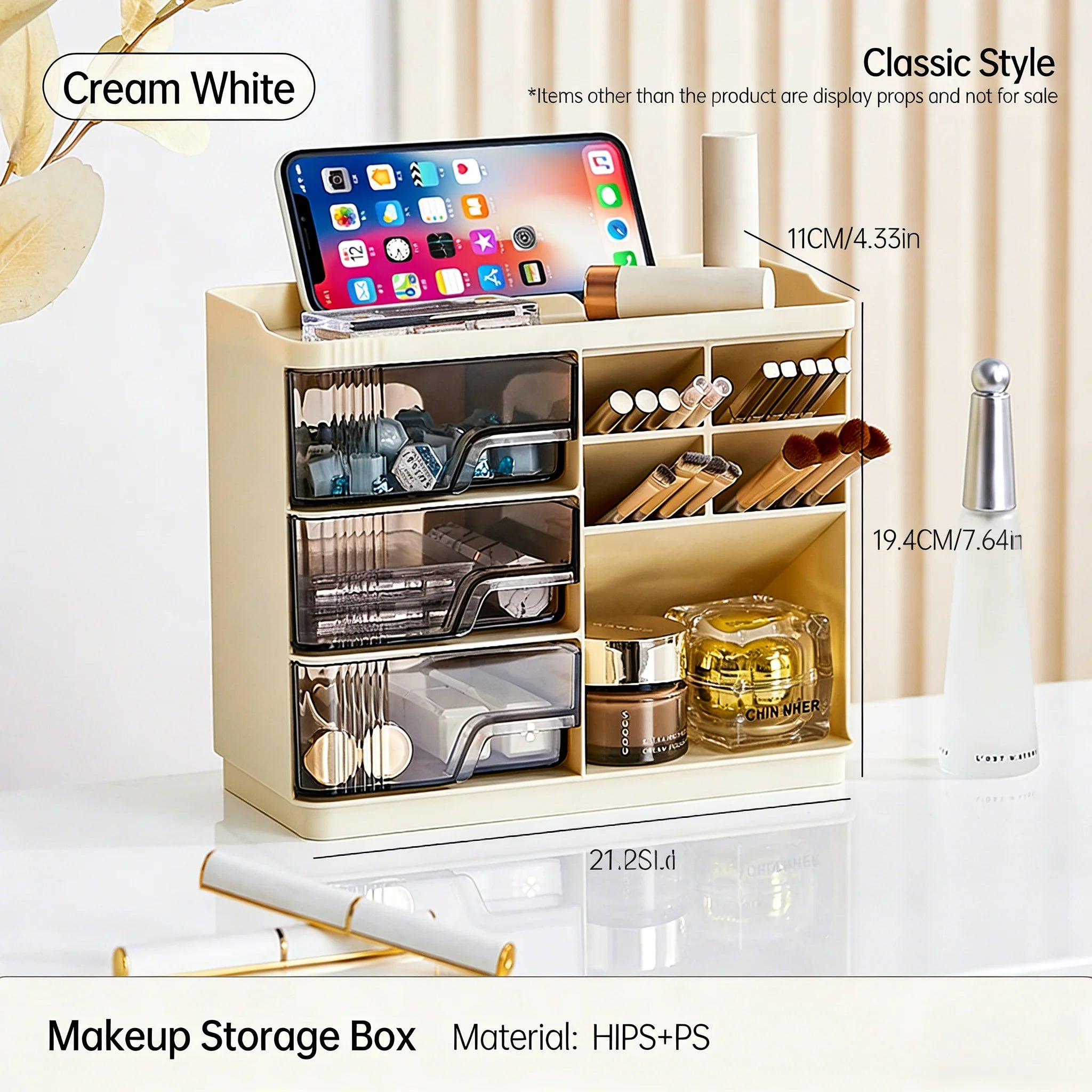 Makeup Organizer with Drawers for Vanity, Spacious Cosmetic Display Case, the Perfect Storage Solution for Your Beauty Essential Oasis Select Beige
