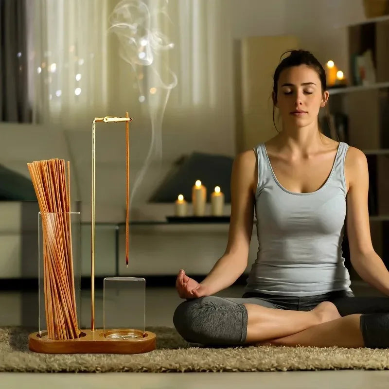 Wire Incense Burner Solid Wood Glass Incense Burner Modern and Simple Sandalwood and Agarwood Upside Down Incense Tube Oasis Select