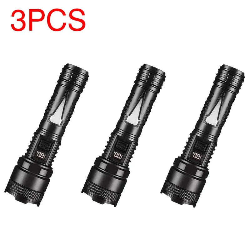 High Strong Power Led Flashlights USB Rechargeable Tactical Light Emergency Spotlights Telescopic Jetbeam Built-in Battery Torch Oasis Select S65 3PCS