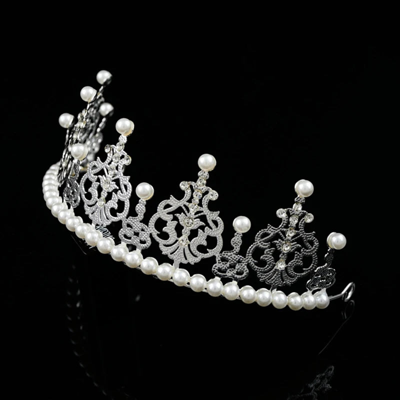 1Pc Pearl Crown Half Crown Cake Decoration Crown Flower Ornaments Children's Hair Ornaments Korean Iron Sheet Pearl Crown Oasis Select