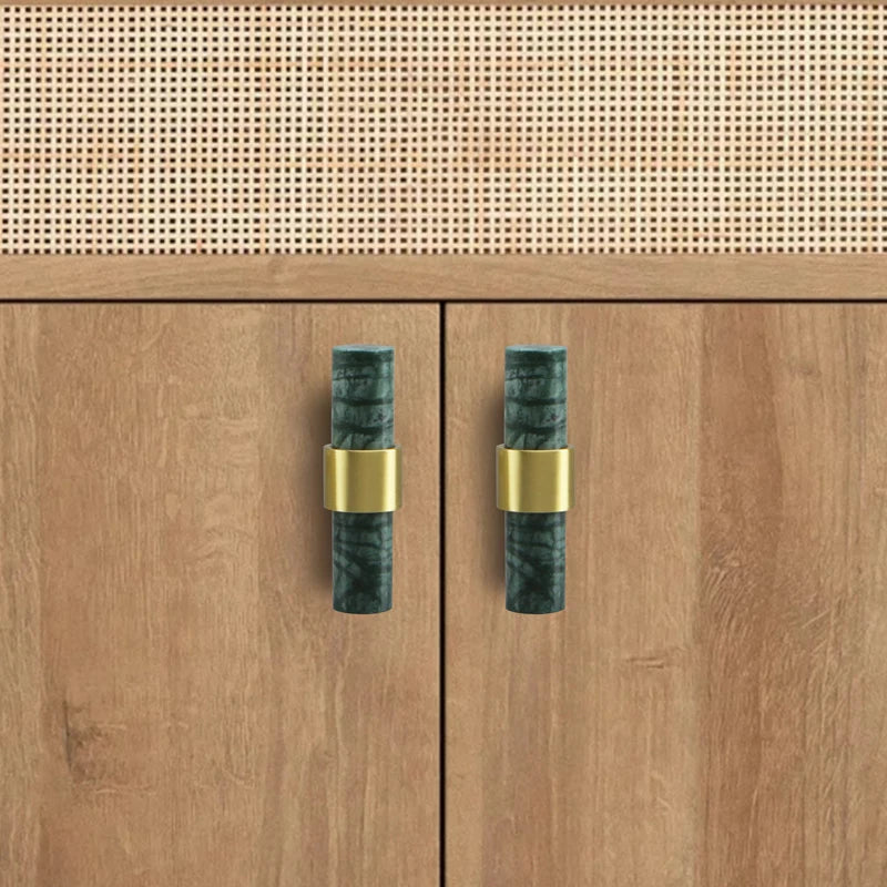 Green Cabinet Marble Handle Black Brass Hardware Wardrobe Pull Natural Stone Drawer Knobs Furniture Bar Oasis Select